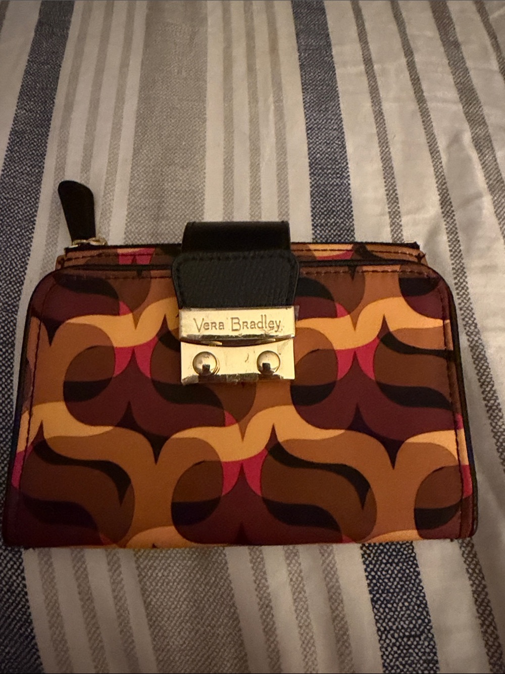 Vera Bradley Retro Wave Multicolor Wallet in Brown, Mustard & Burgundy